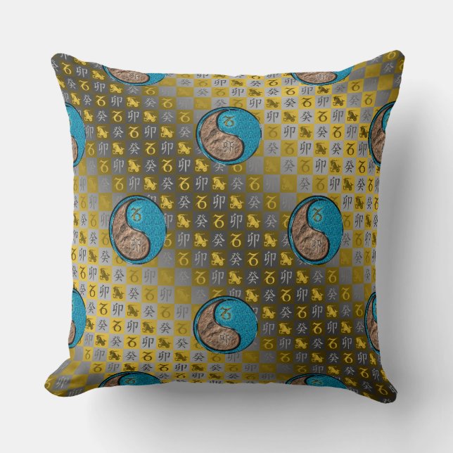 Capricorn & Water Rabbit Throw Pillow (Front)
