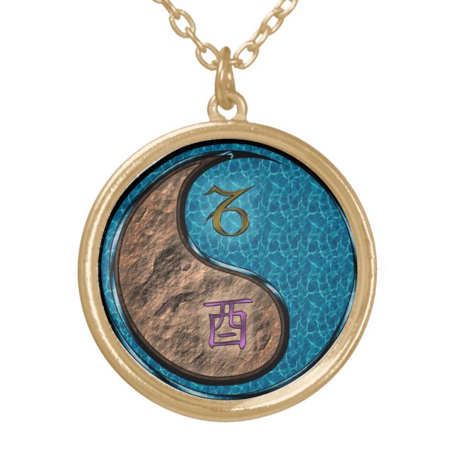 Capricorn & Water Rooster Gold Plated Necklace (Front)