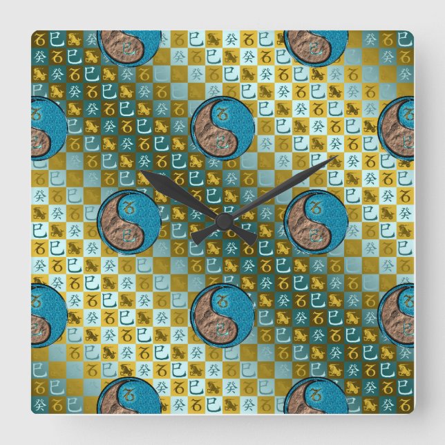 Capricorn & Water Snake Square Wall Clock (Front)