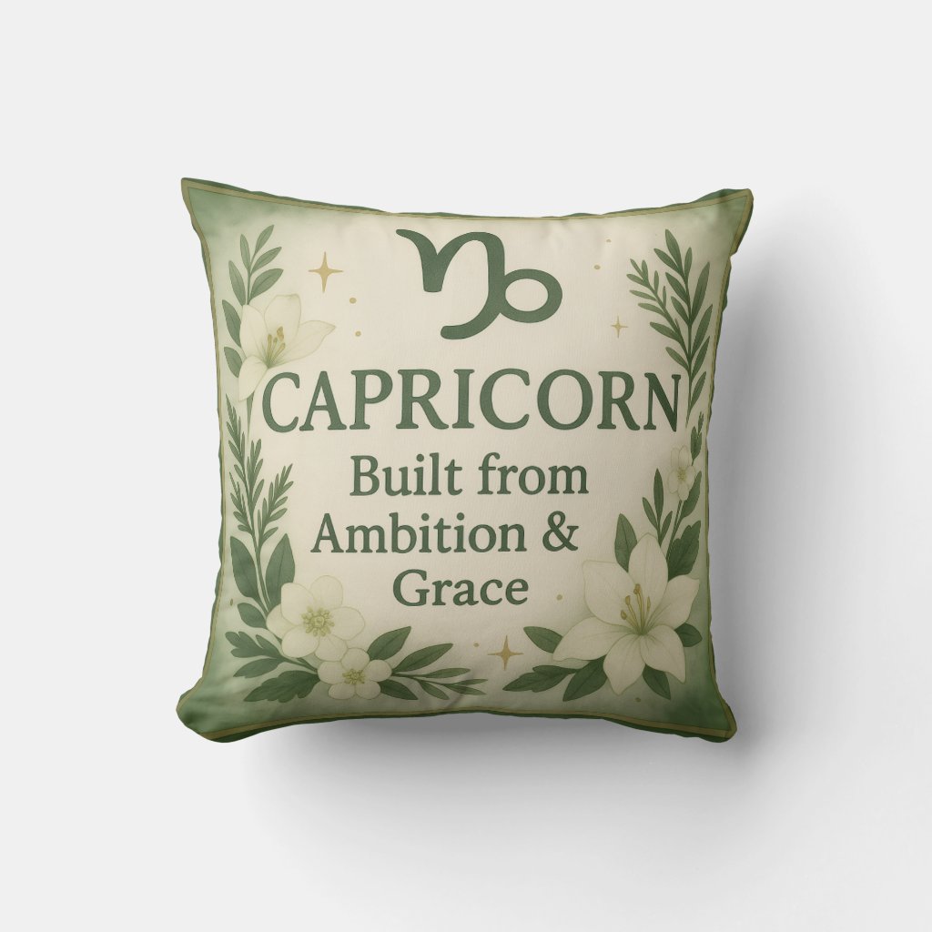 Capricorn Earthy Floral Zodiac Watercolor Pillow