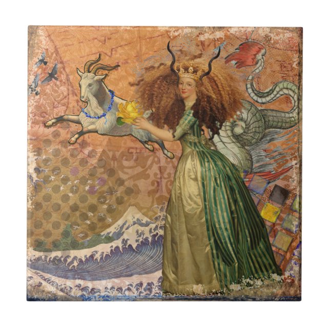 Capricorn Woman Goat Whimsical Fun Ceramic Tile (Front)