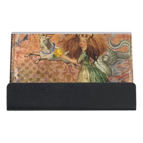 Capricorn Woman Goat Whimsical Fun Desk Business Card Holder