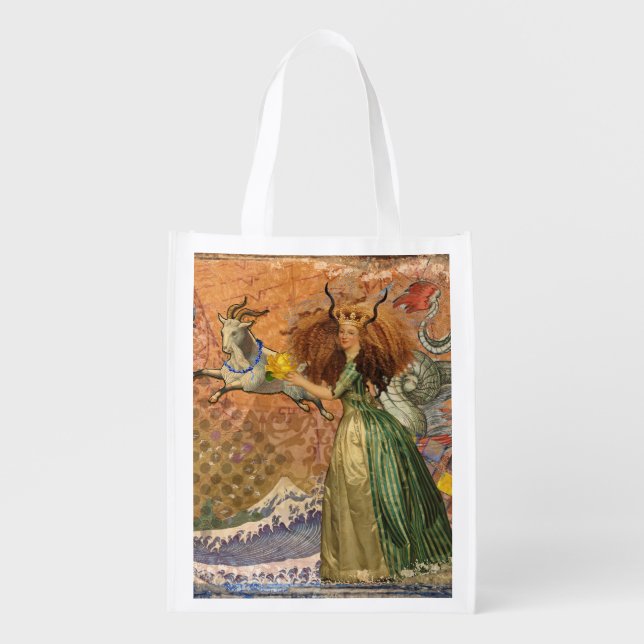 Capricorn Woman Goat Whimsical Fun Grocery Bag (Front)