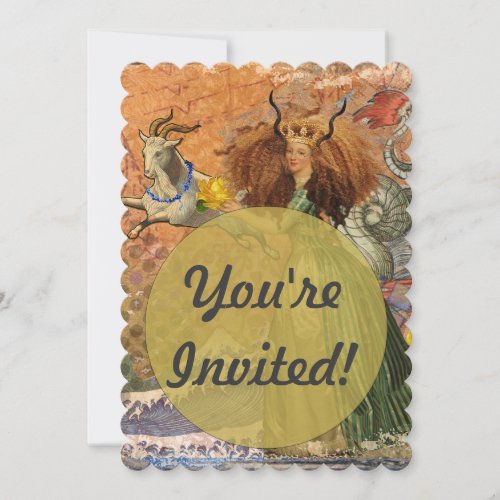 Capricorn Woman Goat Whimsical Fun Invitation