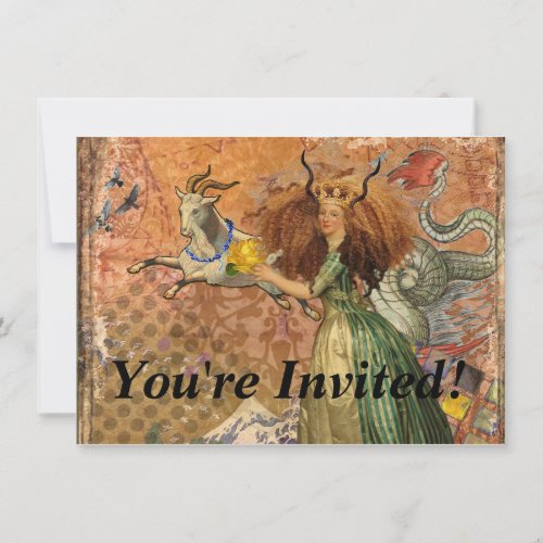 Capricorn Woman Goat Whimsical Fun Invitation