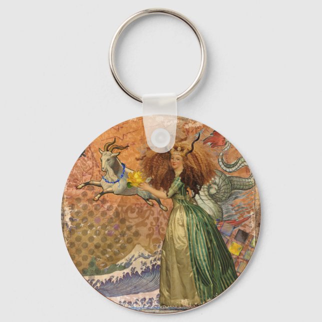 Capricorn Woman Goat Whimsical Fun Keychain (Front)
