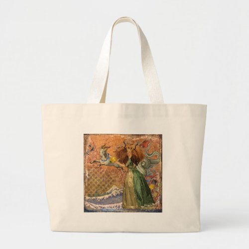 Capricorn Woman Goat Whimsical Fun Large Tote Bag