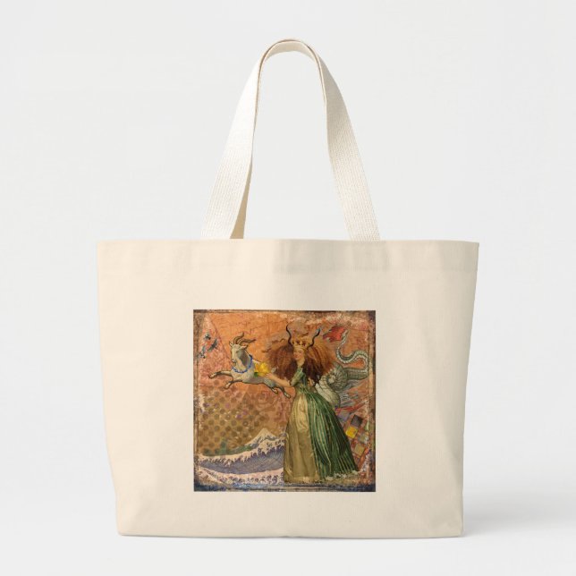 Capricorn Woman Goat Whimsical Fun Large Tote Bag (Front)