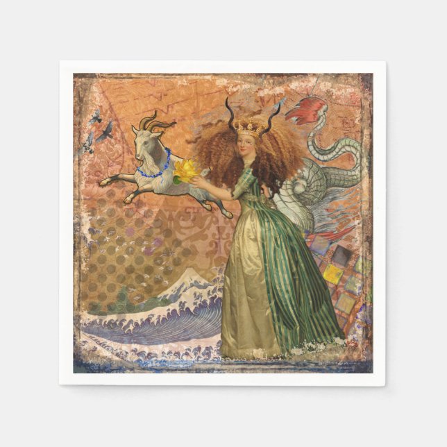 Capricorn Woman Goat Whimsical Fun Paper Napkins (Front)