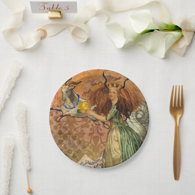 Capricorn Woman Goat Whimsical Fun Paper Plates (Wedding)