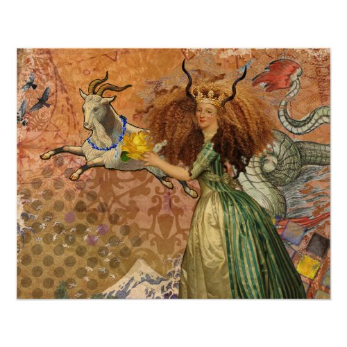 Capricorn Woman Goat Whimsical Fun Poster