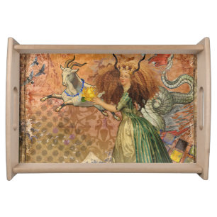 Capricorn Woman Goat Whimsical Fun Serving Tray