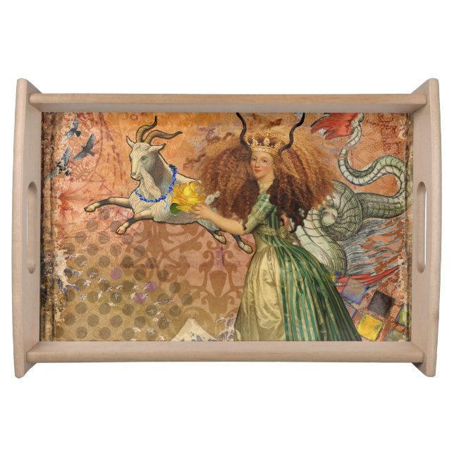 Capricorn Woman Goat Whimsical Fun Serving Tray (Front)