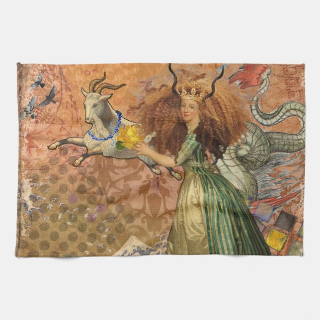 Capricorn Woman Goat Whimsical Fun Towel (Horizontal)