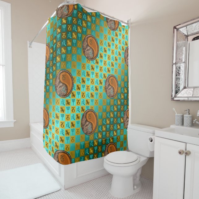 Capricorn & Wood Dog Shower Curtain (In Situ)