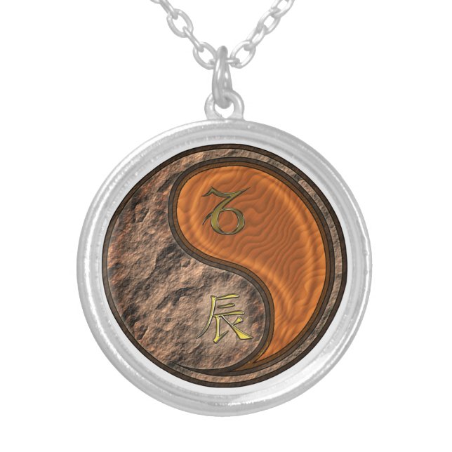 Capricorn & Wood Dragon Silver Plated Necklace (Front)