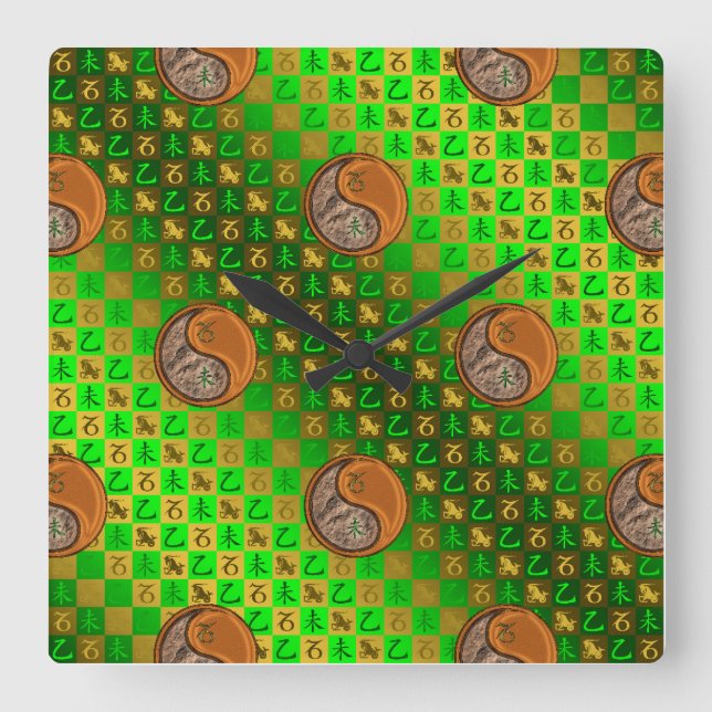 Capricorn & Wood Goat Square Wall Clock (Front)