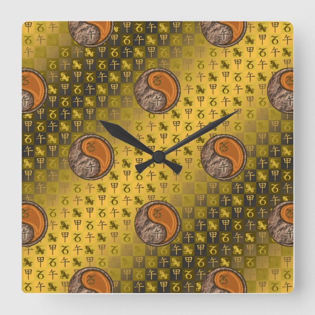 Capricorn & Wood Horse Square Wall Clock (Front)