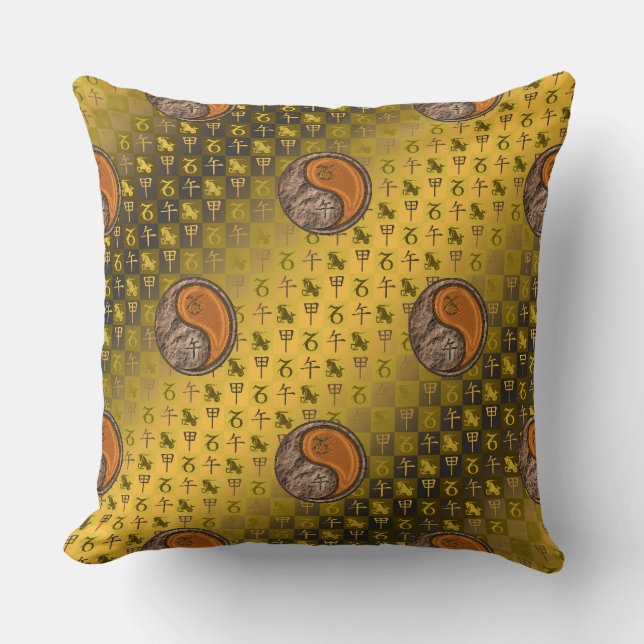 Capricorn & Wood Horse Throw Pillow (Front)