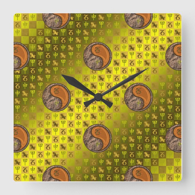 Capricorn & Wood Monkey Square Wall Clock (Front)