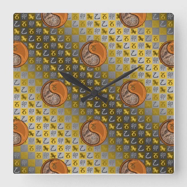 Capricorn & Wood Rabbit Square Wall Clock (Front)