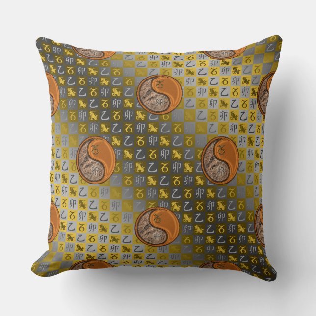 Capricorn & Wood Rabbit Throw Pillow (Front)