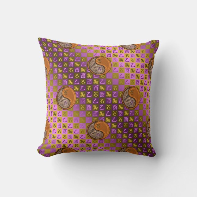 Capricorn & Wood Rooster Throw Pillow (Front)