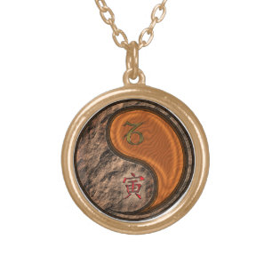 Capricorn & Wood Tiger Gold Plated Necklace