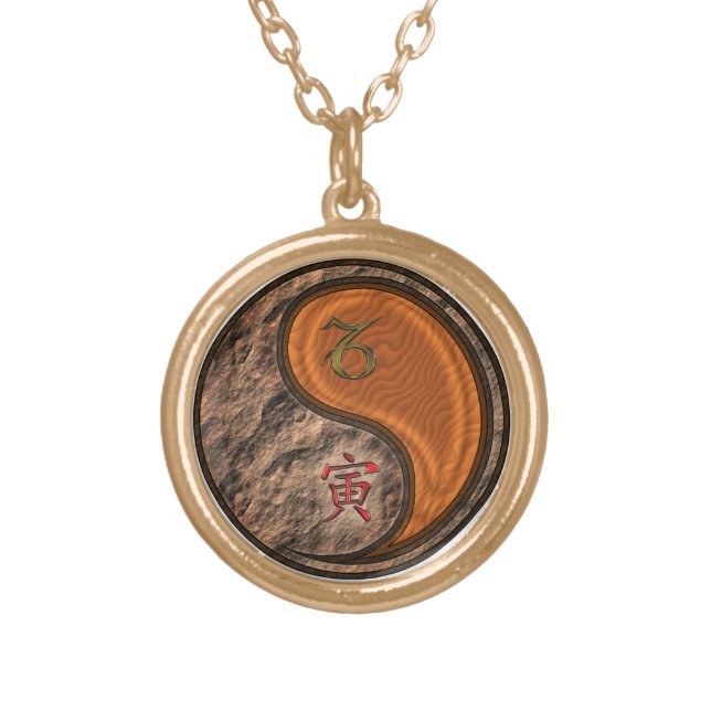 Capricorn & Wood Tiger Gold Plated Necklace (Front)