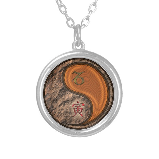 Capricorn & Wood Tiger Silver Plated Necklace (Front)