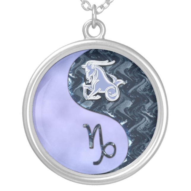 Capricorn Yin Yang Silver Plated Necklace (Front)