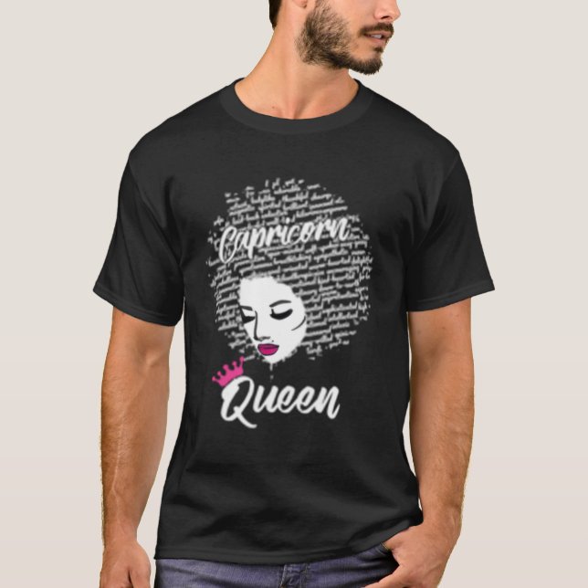 Capricorn Zodiac Afro For Black T-Shirt (Front)