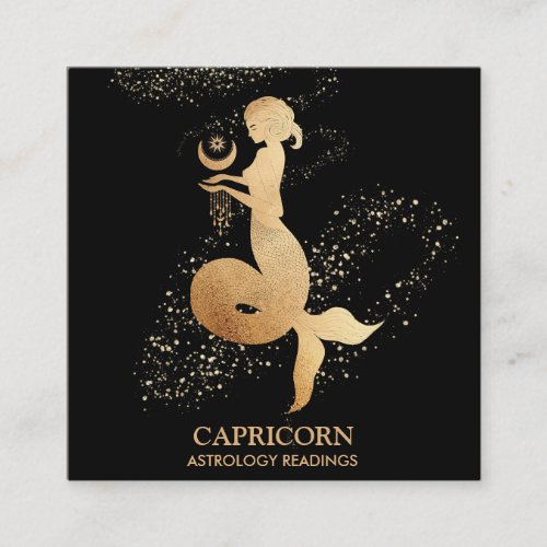  Capricorn Zodiac Astrology Reading Gold  Black Square Business Card