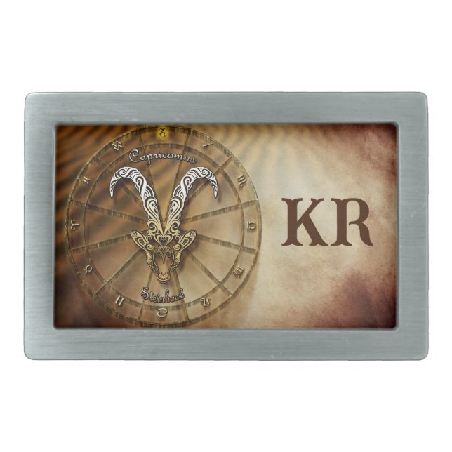 Capricorn Zodiac Astrology Sign Initial Monogram Belt Buckle (Front)