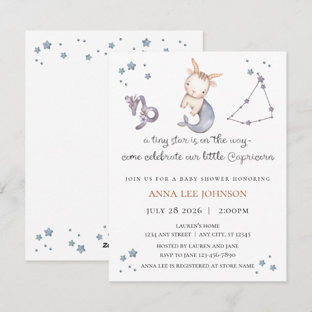 Capricorn Zodiac Baby Shower Invitation (Front/Back)