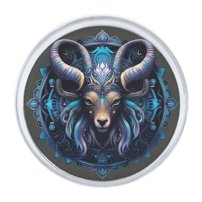 Capricorn Zodiac Birth Sign Astrology Silver Finish Lapel Pin (Front)