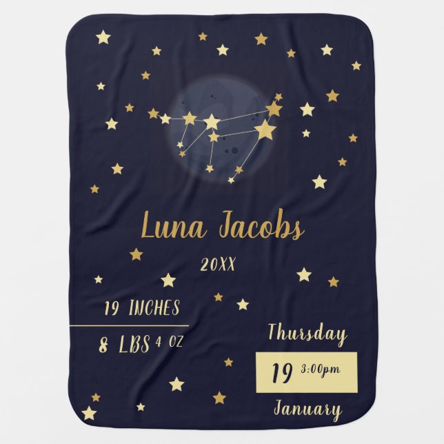 Capricorn zodiac birth stats baby blanket (Front)