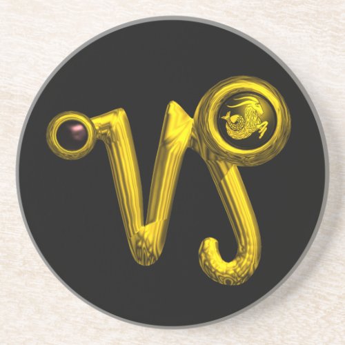 CAPRICORN ZODIAC BIRTHDAY JEWEL Gold Black Onyx Coaster