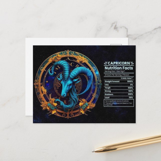 Capricorn Zodiac Birthday Postcard (Front/Back In Situ)