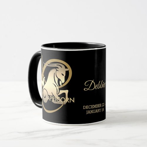 Capricorn  Zodiac Birthday Sign  Black and Gold Mug