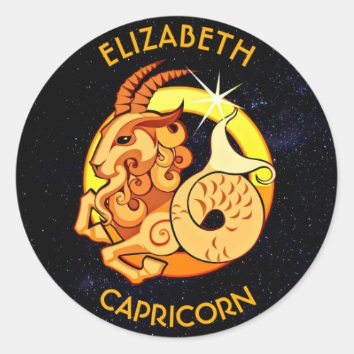 Capricorn Zodiac Birthday Sign With Your Name Classic Round Sticker