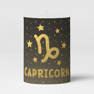 Capricorn Zodiac Blue and Gold Pillar Candle