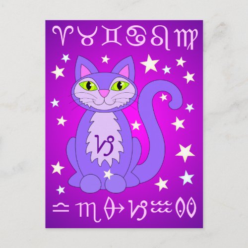 Capricorn Zodiac Cat Purple Postcards