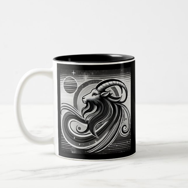 Capricorn Zodiac Coffee Mug Black and White (Left)