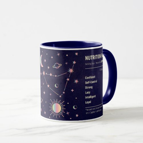 Capricorn zodiac constellation and nutrition facts mug