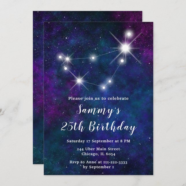 Capricorn Zodiac Constellation Birthday Party Invitation (Front/Back)