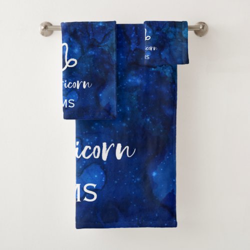 Capricorn Zodiac Constellation Galaxy Sky Monogram Bath Towel Set