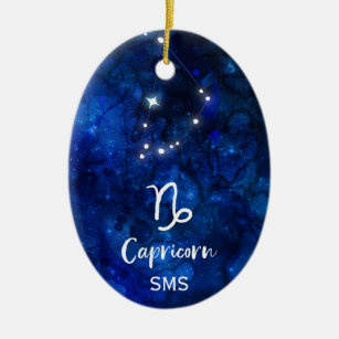 Capricorn Zodiac Constellation Galaxy Sky Monogram Ceramic Ornament