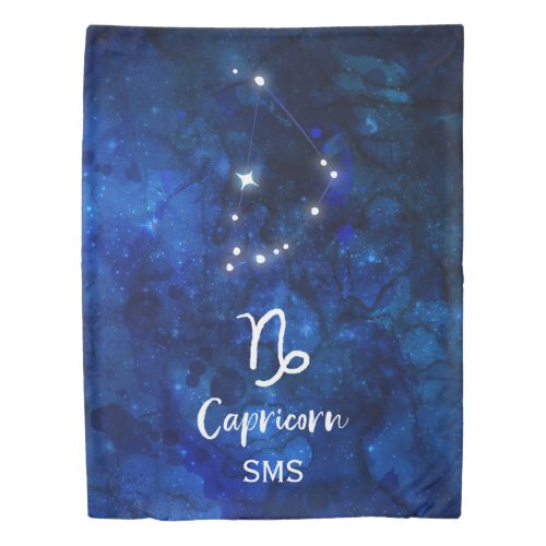 Capricorn Zodiac Constellation Galaxy Sky Monogram Duvet Cover