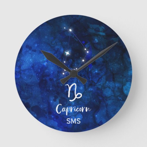 Capricorn Zodiac Constellation Galaxy Sky Monogram Round Clock